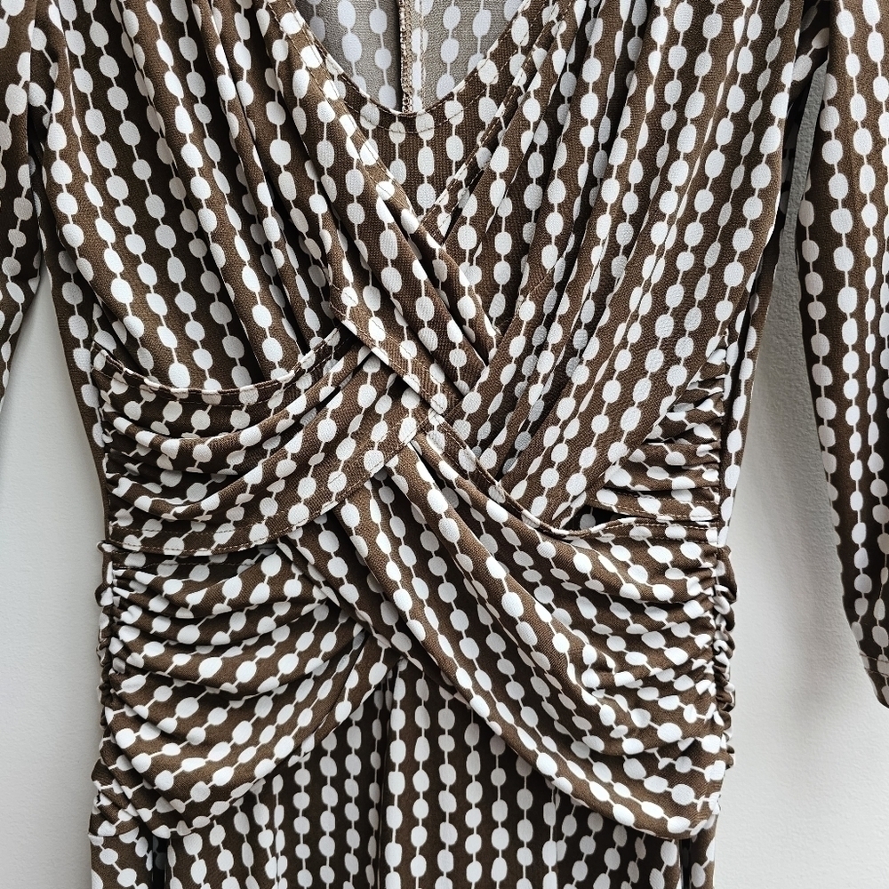 Cartise Dress Fit and Flare Fitted Brown and White Polkadot Dress, Size Medium - Picture 5 of 11